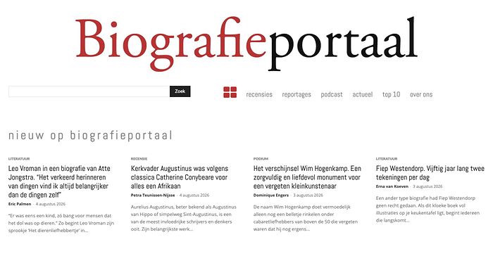 Schermafbeelding van de website biografieportaal.nl
