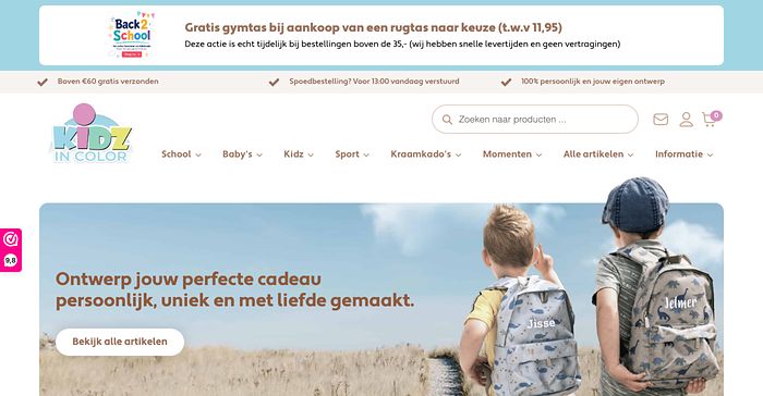 Schermafbeelding van de webshop kidzincolor.com
